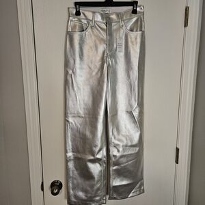 NWT Abercrombie & Fitch The 90's Relaxed High Rise Silver Metallic Pants